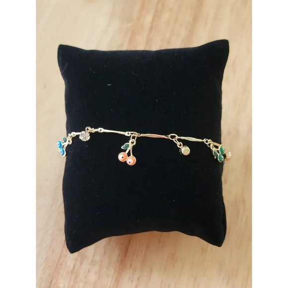 18K Gold Plated Evil Eye Enamel Charm Anklet - Picture 2 of 4